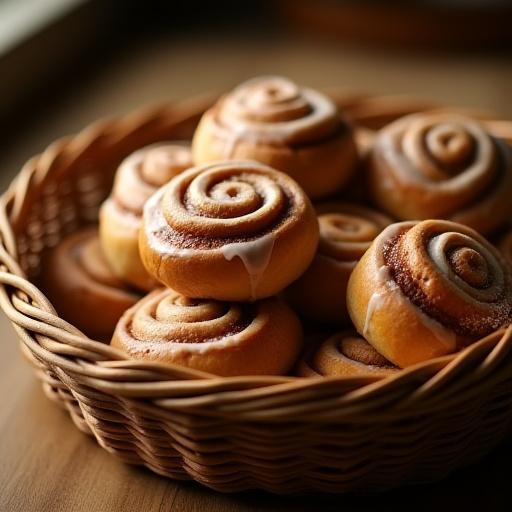 En kurv med nystekte skillingsboller.